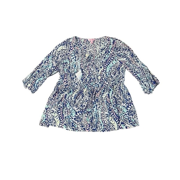 Lilly Pulitzer Tunic Women's Medium Kahli Blue Grotto Move It Or Lose It Coral - Picture 3 of 15